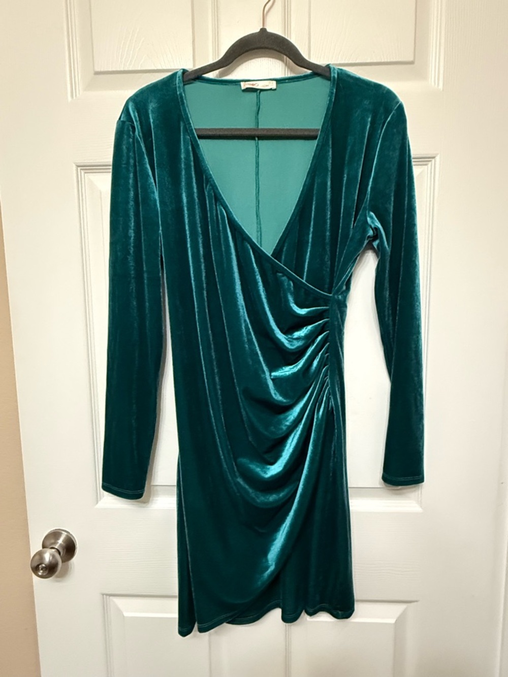 Mint Green Velvet Long-Sleeve Wrap Dress